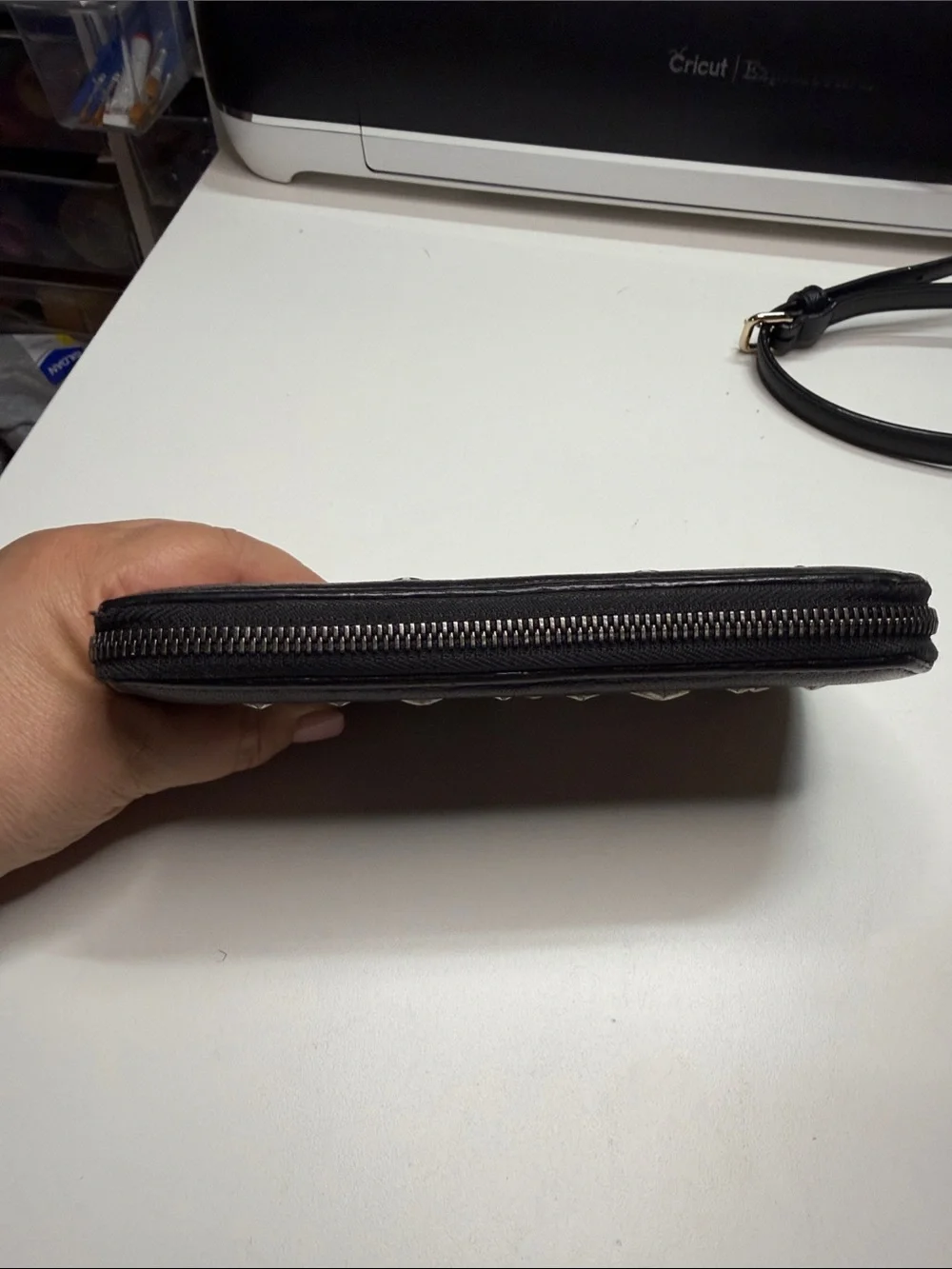 Jimmy Choo Black Leather Star-Studded Zip Wallet